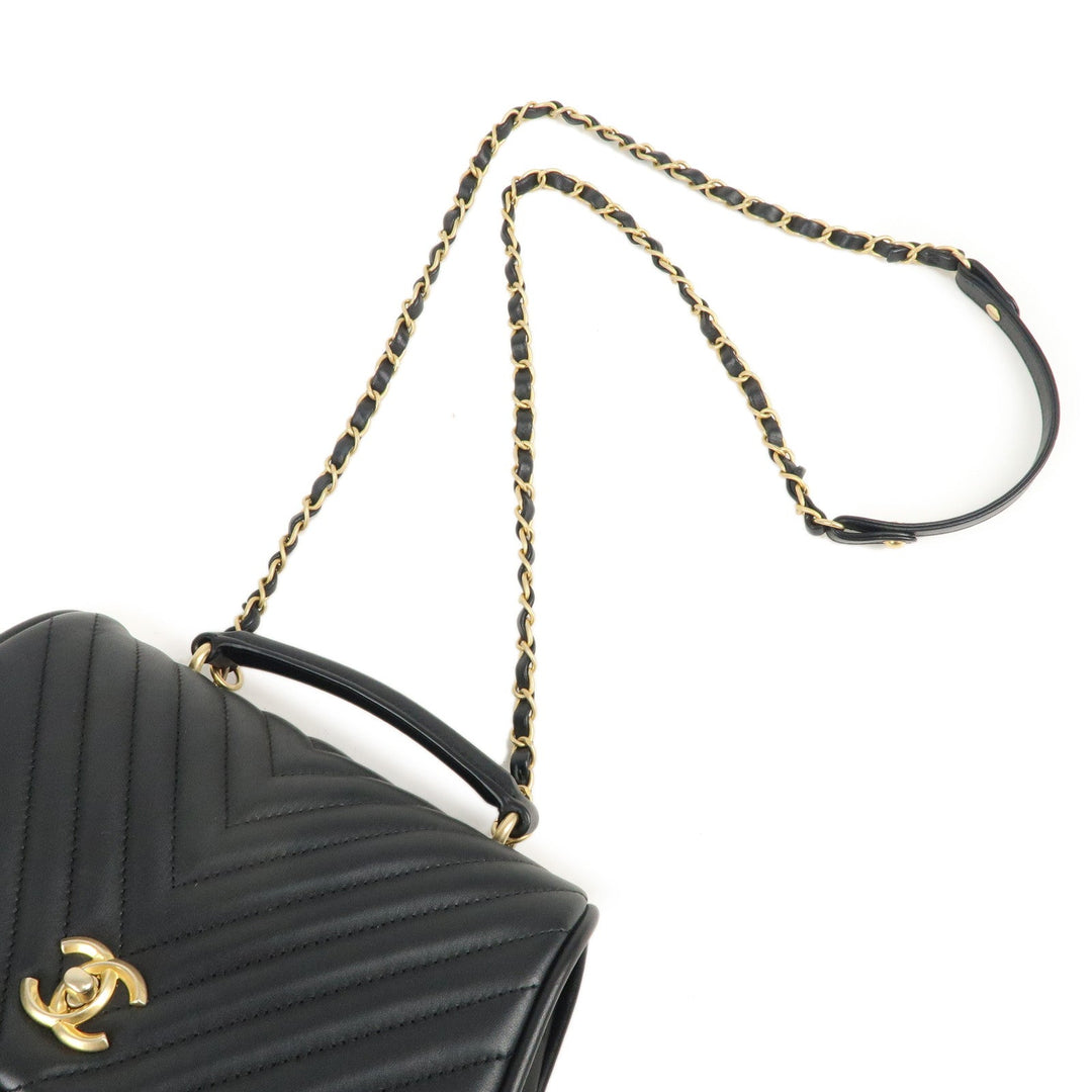 Top Quality Chanel Chevron Lamb Skin 2WAY Chain Shoulder Bag Black A98792