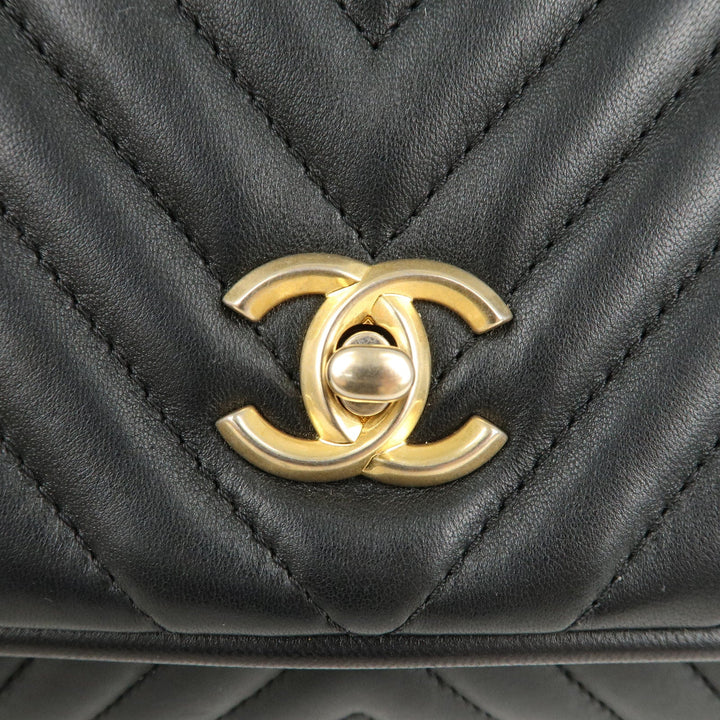 Top Quality Chanel Chevron Lamb Skin 2WAY Chain Shoulder Bag Black A98792