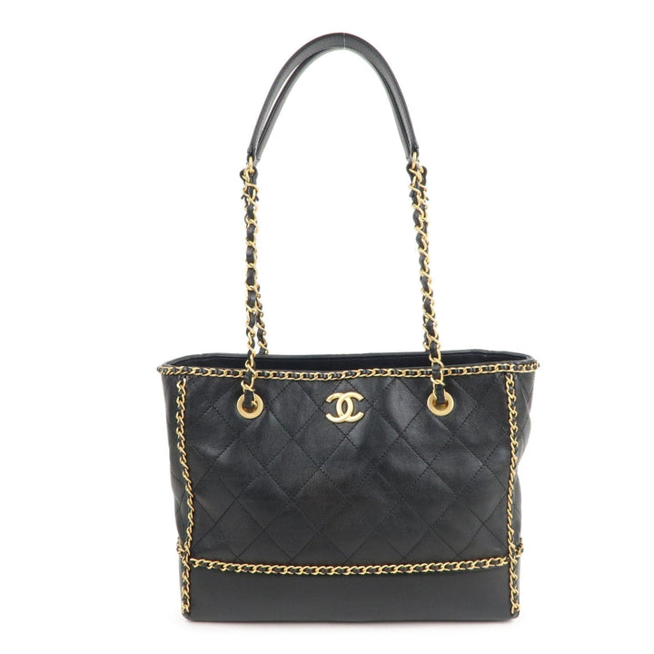 Top Quality Chanel Matelasse Lamb Skin Chain Around Tote Bag Black AS2739