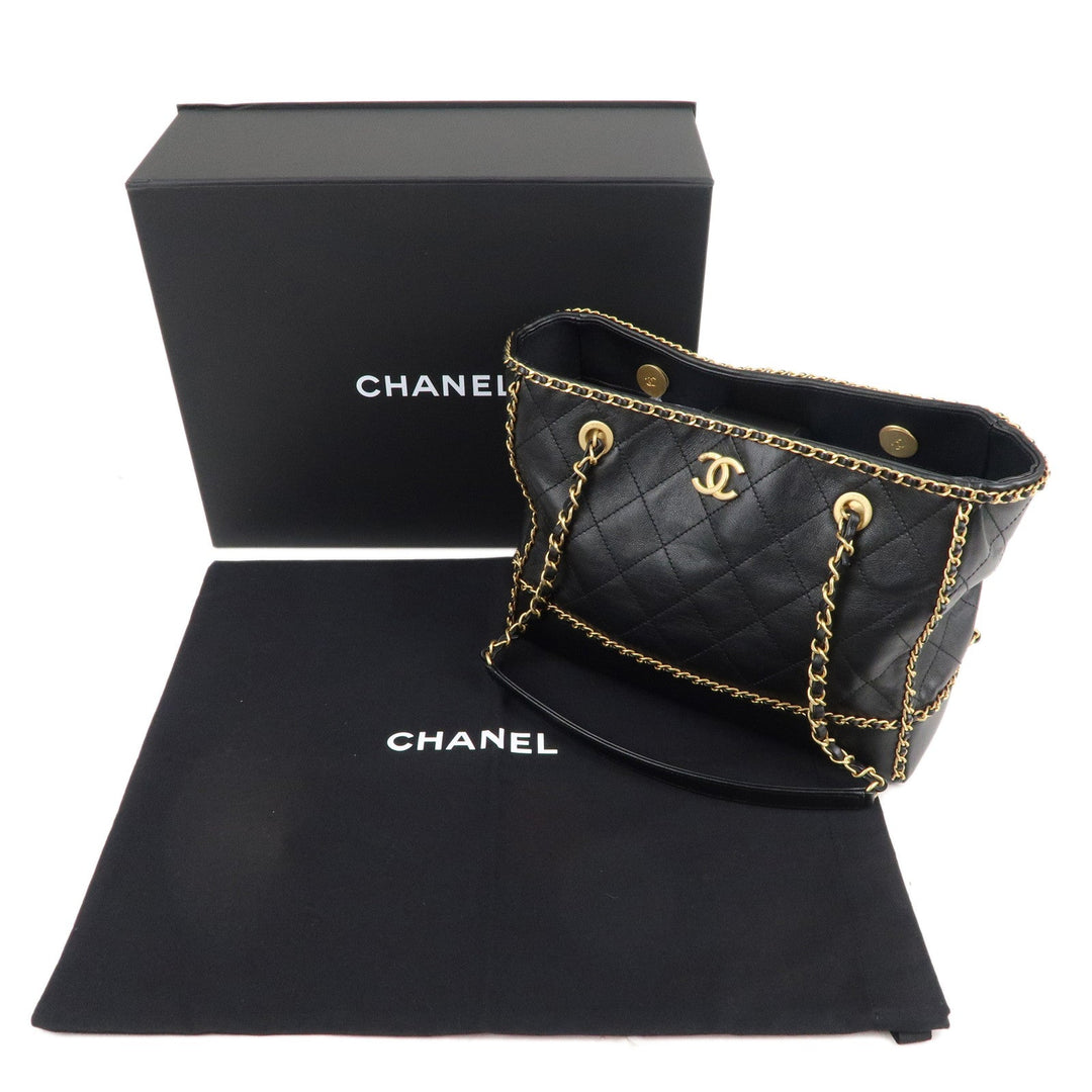 Top Quality Chanel Matelasse Lamb Skin Chain Around Tote Bag Black AS2739