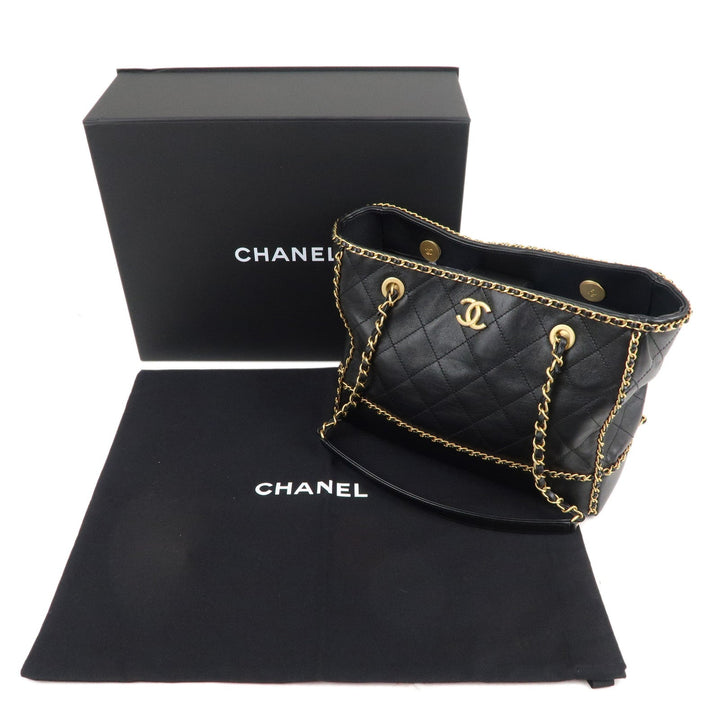 Top Quality Chanel Matelasse Lamb Skin Chain Around Tote Bag Black AS2739