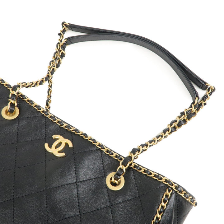 Top Quality Chanel Matelasse Lamb Skin Chain Around Tote Bag Black AS2739
