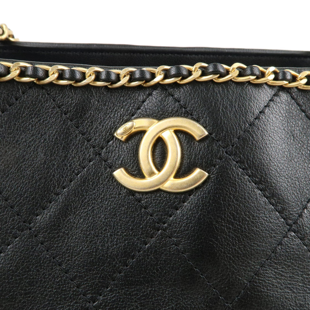 Top Quality Chanel Matelasse Lamb Skin Chain Around Tote Bag Black AS2739