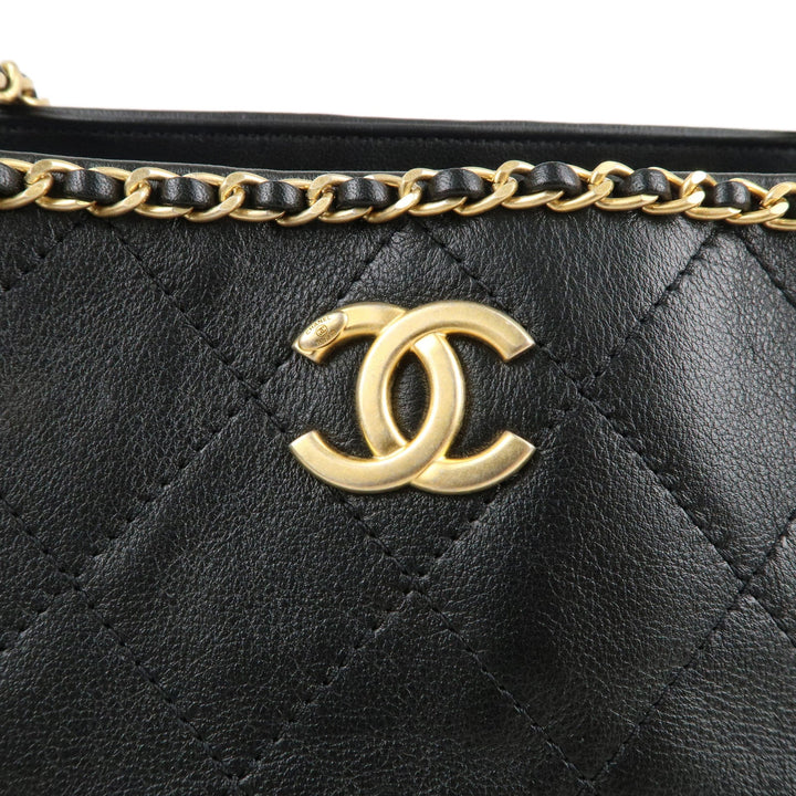 Top Quality Chanel Matelasse Lamb Skin Chain Around Tote Bag Black AS2739