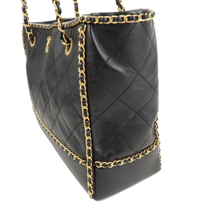 Top Quality Chanel Matelasse Lamb Skin Chain Around Tote Bag Black AS2739