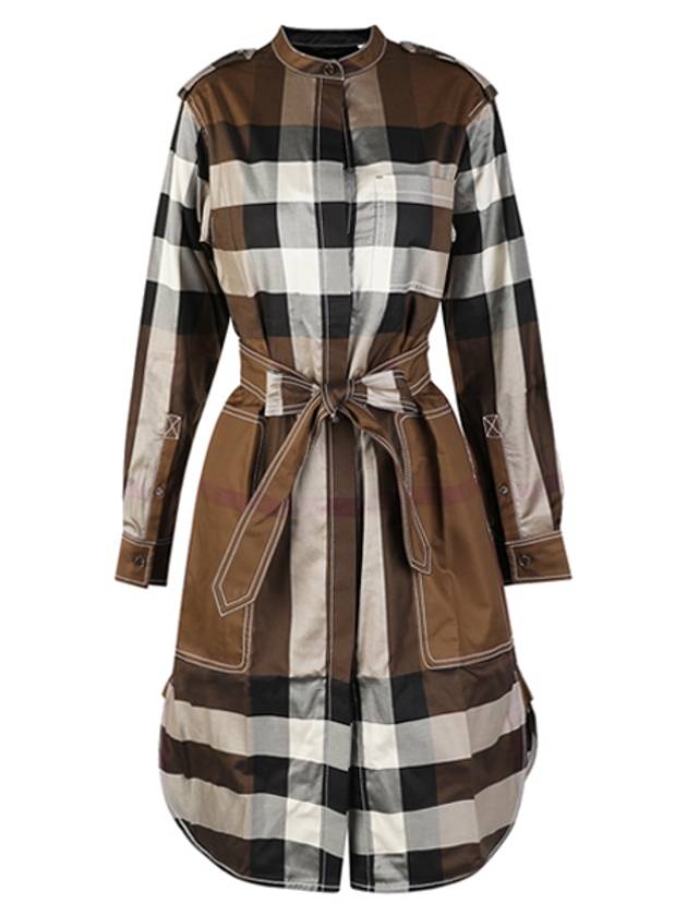 Burberry Check Tie Waist Shirt Midi Dress Brown