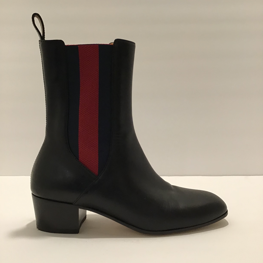 Gucci Black Booties w/Navy & Red Stripe Sz 37 (7)