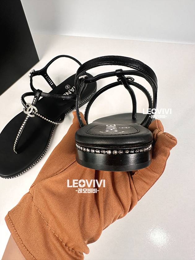 CC Logo Crystal Strap Sandals Black Chanel