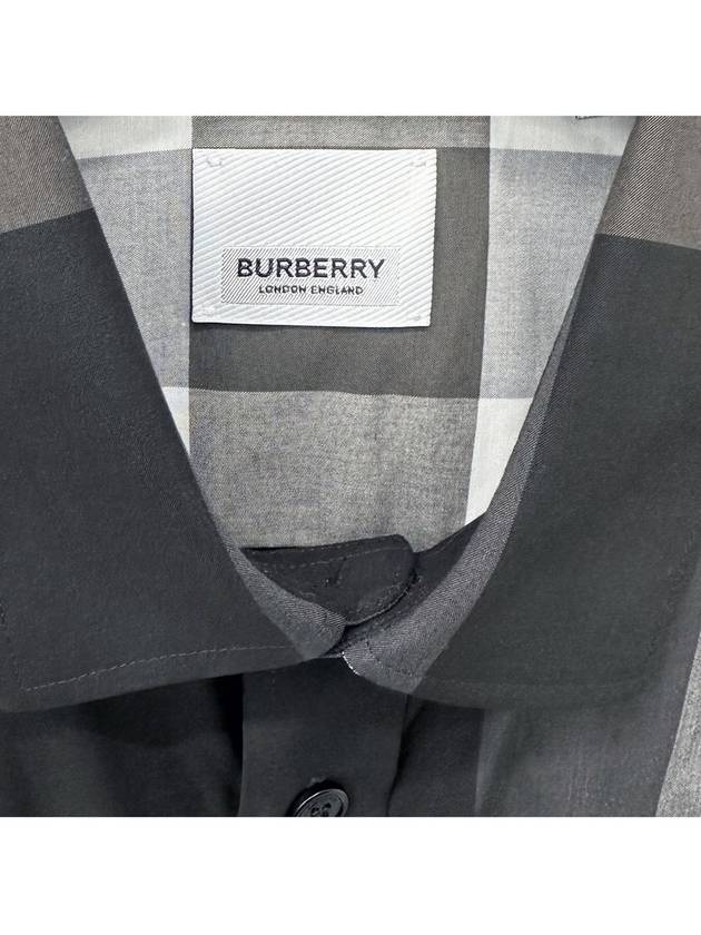 Burberry Men's Checked Stretch Cotton Poplin Long Sleeve Shirt Charcoal