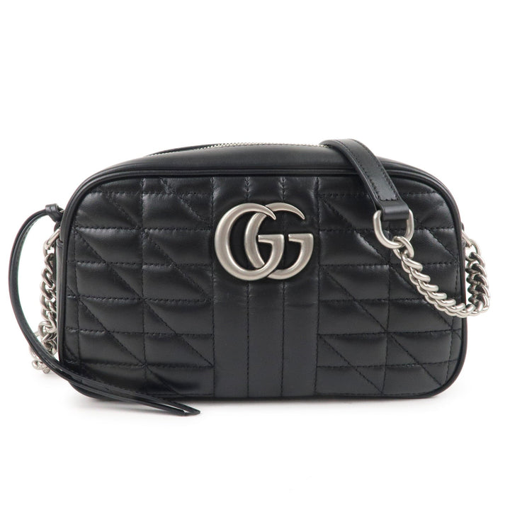 GUCCI GG Marmont Leather Chain Shoulder Bag Crossbody Black 447632