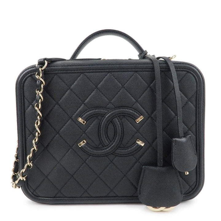 Top Quality Chanel CC Filigree Matelasse Caviar Skin Shoulder Bag Black A93344