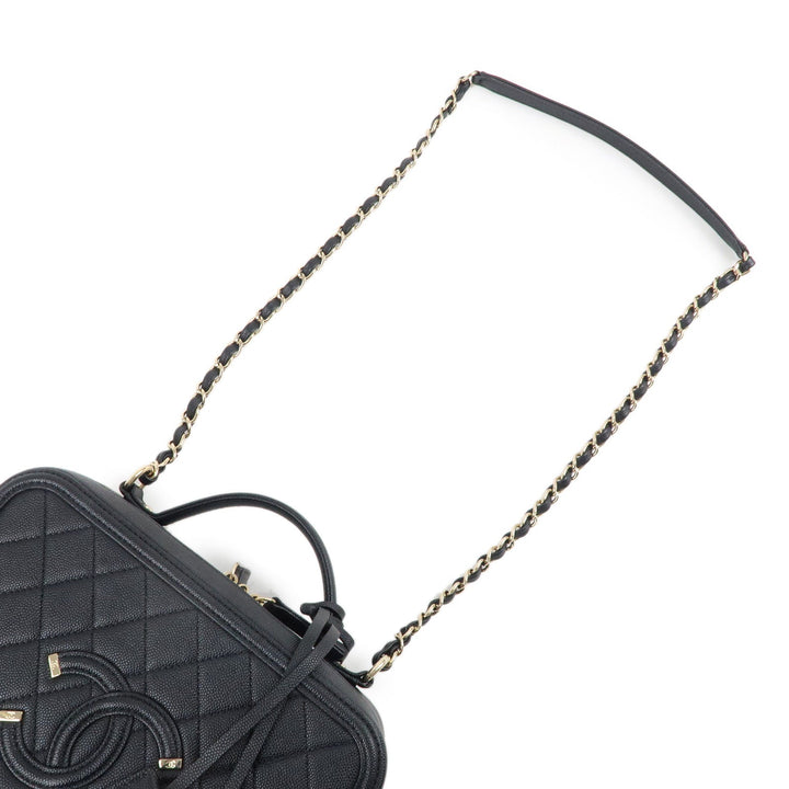 Top Quality Chanel CC Filigree Matelasse Caviar Skin Shoulder Bag Black A93344