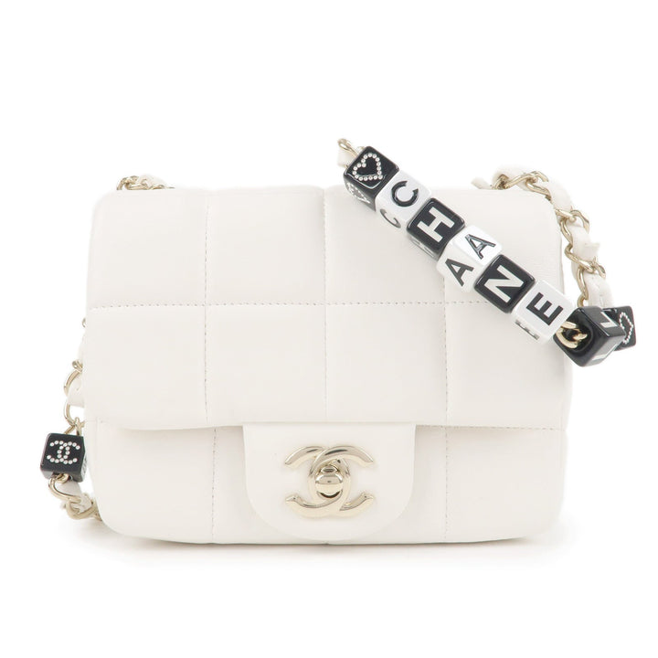 Top Quality Chanel Chocolate Bar Mini Matelasse Lamb Skin Shoulder Bag White