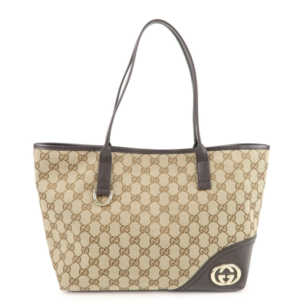 GUCCI Abbey GG Canvas Leather Tote Bag Beige Brown 169946