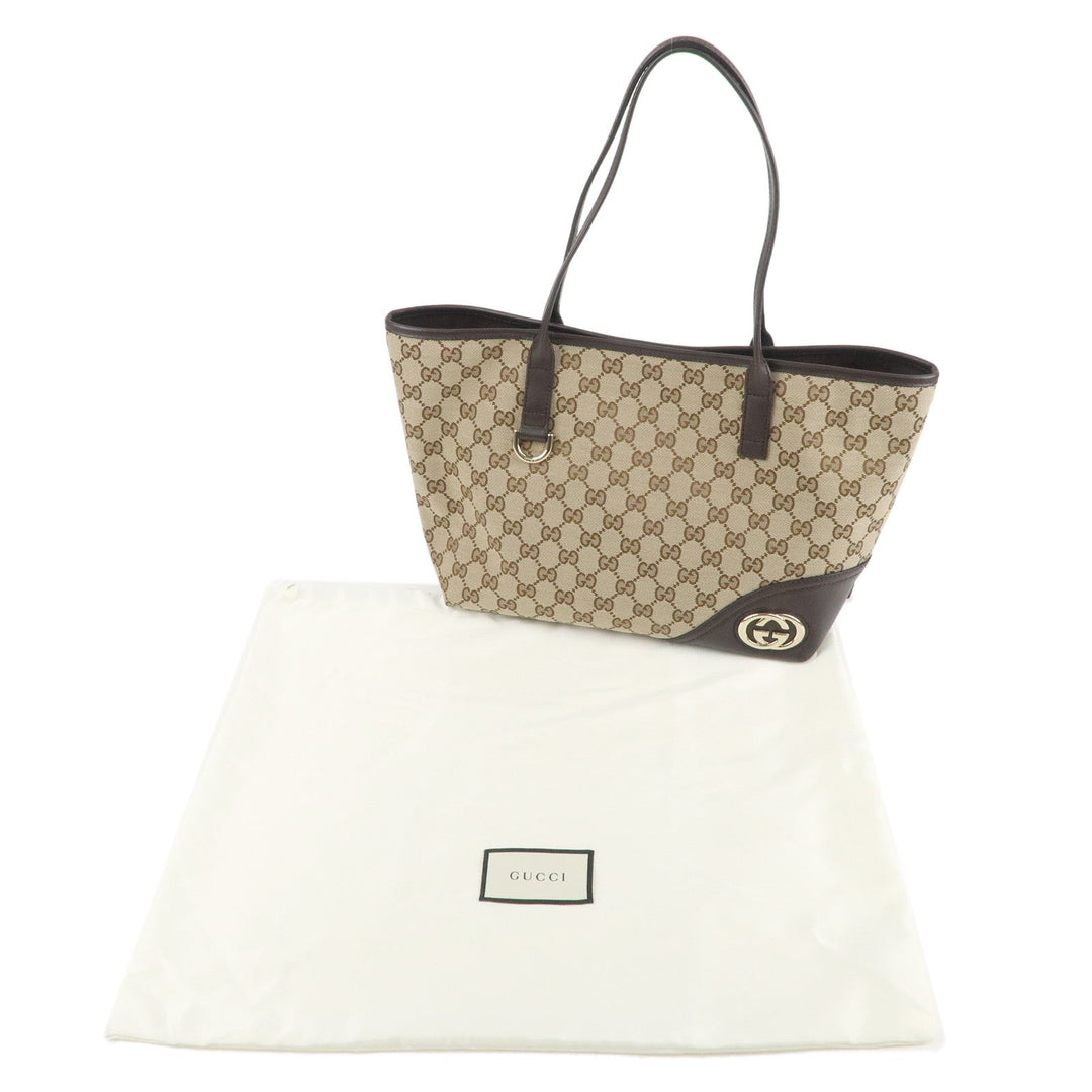 GUCCI Abbey GG Canvas Leather Tote Bag Beige Brown 169946