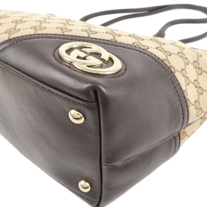 GUCCI Abbey GG Canvas Leather Tote Bag Beige Brown 169946