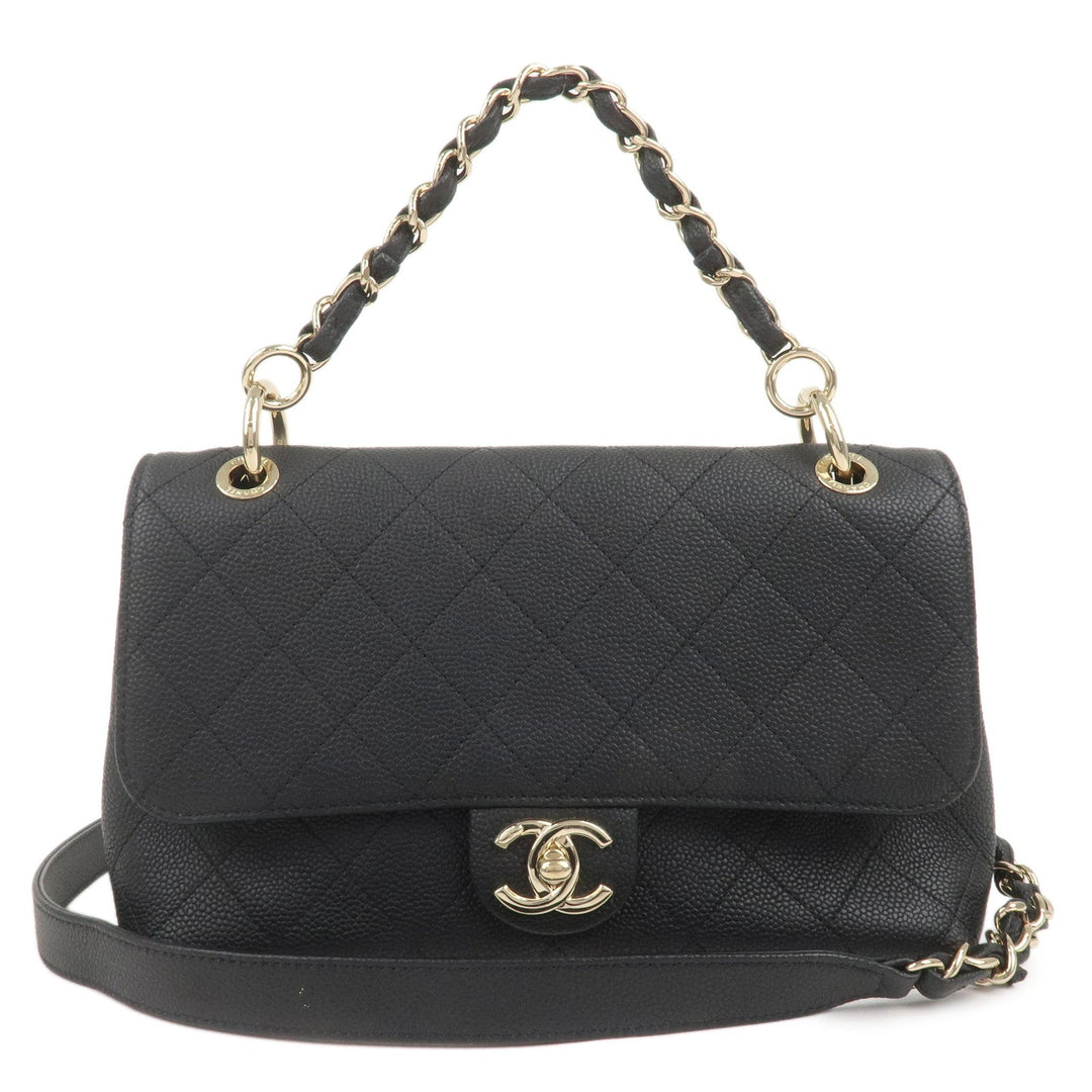 Top Quality Chanel Matelasse Caviar Skin 2Way Chain Shoulder Bag Black