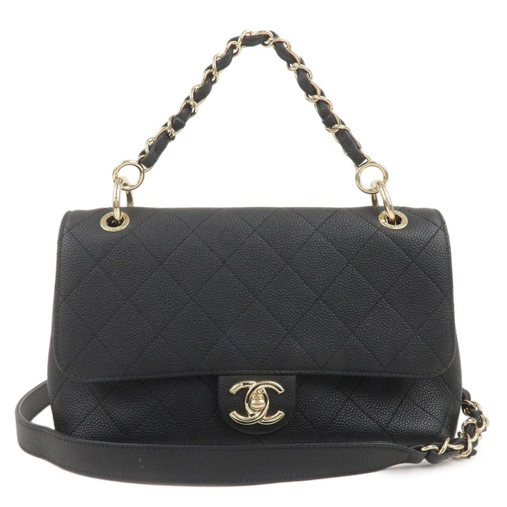 Top Quality Chanel Matelasse Caviar Skin 2Way Chain Shoulder Bag Black
