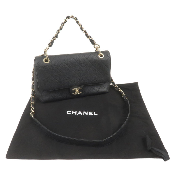 Top Quality Chanel Matelasse Caviar Skin 2Way Chain Shoulder Bag Black