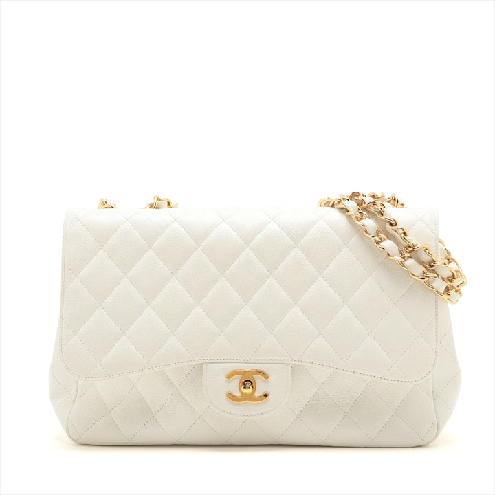 Top Quality Chanel DECAMATRASE Caviar S Single Flap Double Chain Bag White Gold  11th