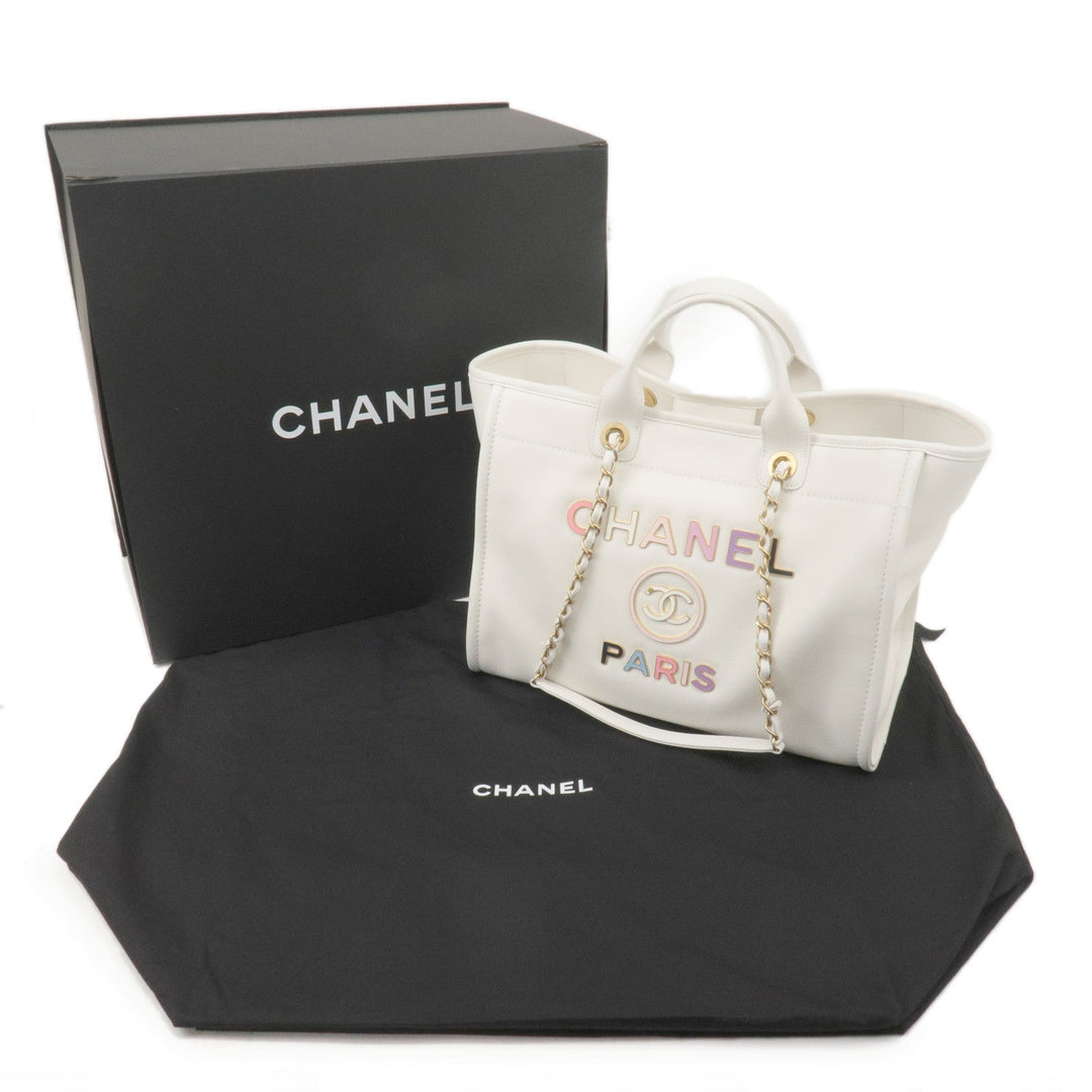 Top Quality Chanel Deauville Leather 2WAY Chain Tote Bag GM White A66941