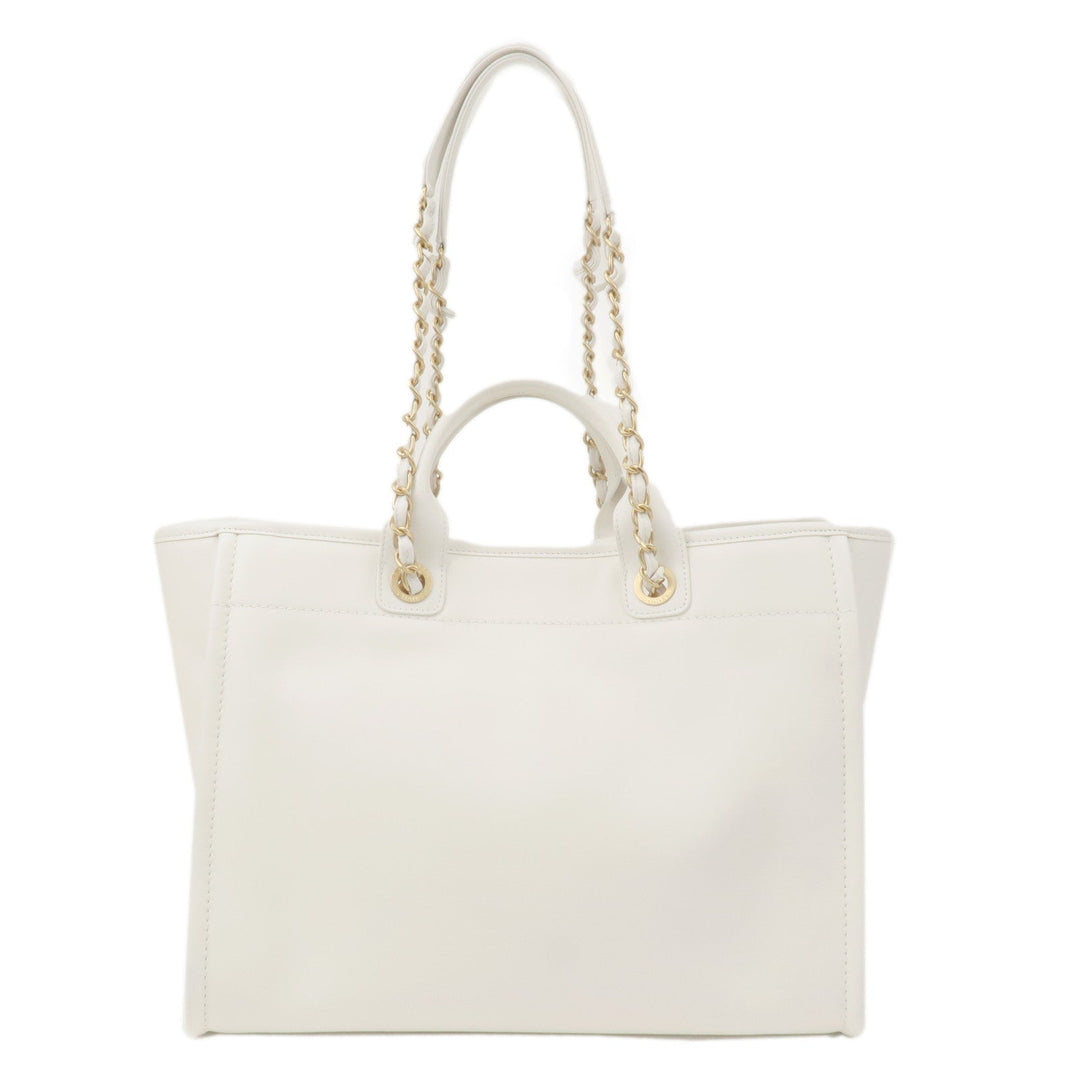 Top Quality Chanel Deauville Leather 2WAY Chain Tote Bag GM White A66941