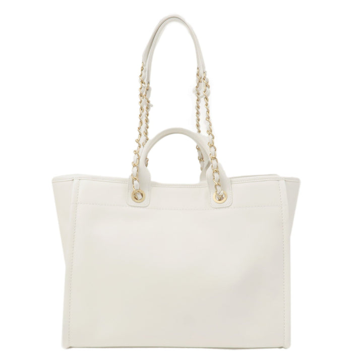 Top Quality Chanel Deauville Leather 2WAY Chain Tote Bag GM White A66941