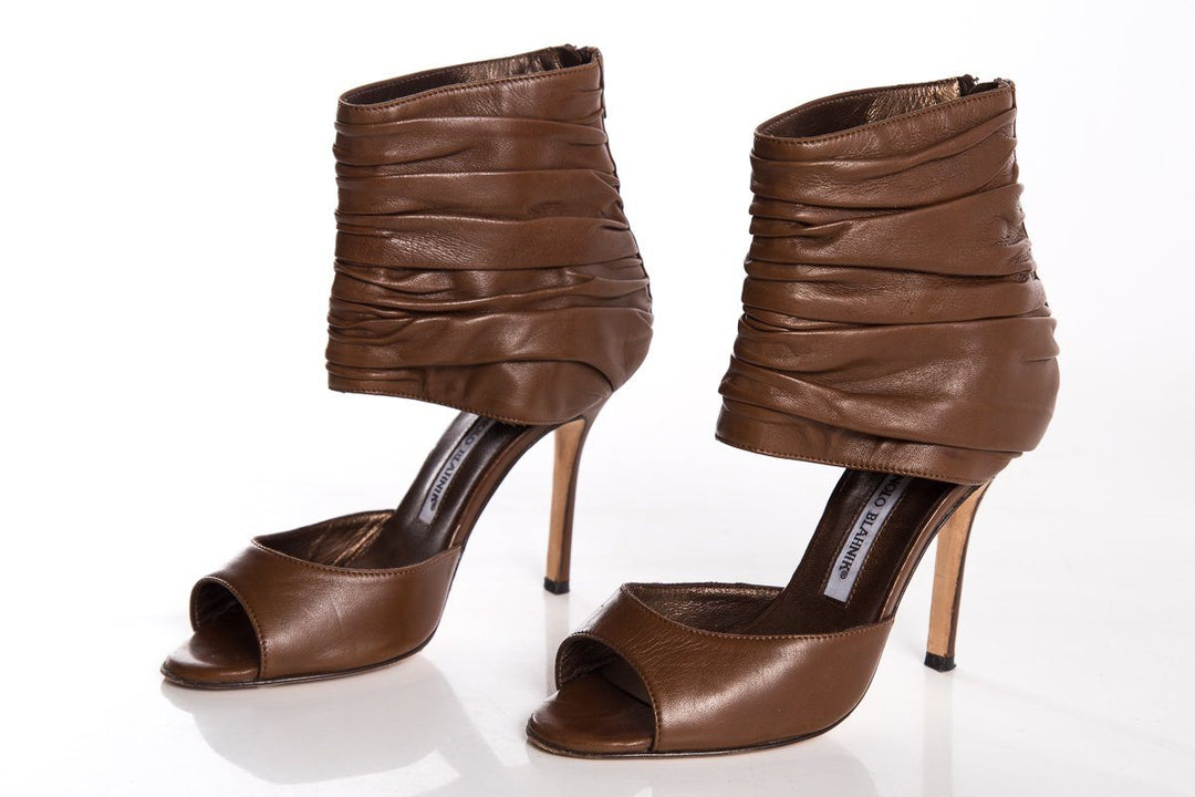 Manolo Blahnik Brown Leather Heels SZ 36.5