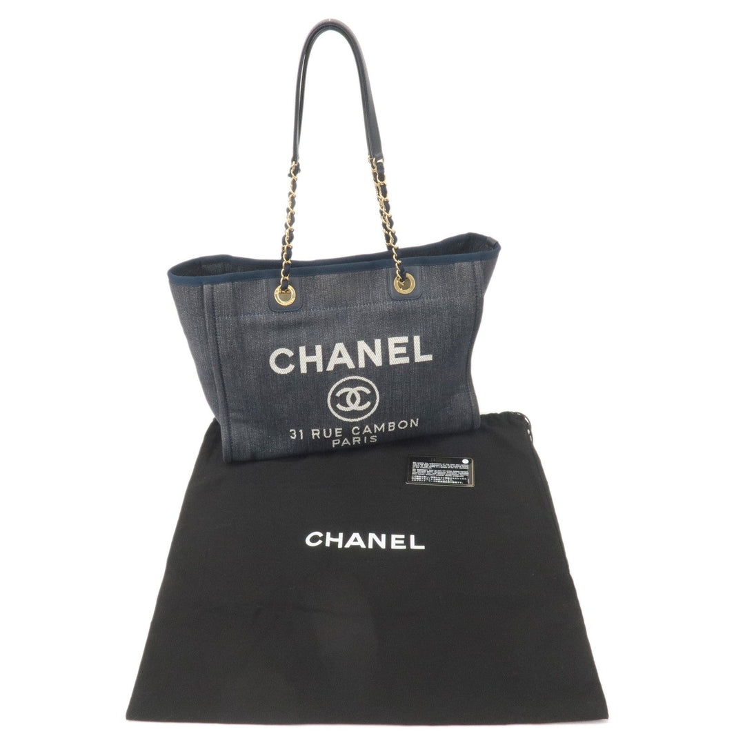 Top Quality Chanel Deauville MM Denim Leather Chain Tote Bag Navy A67001
