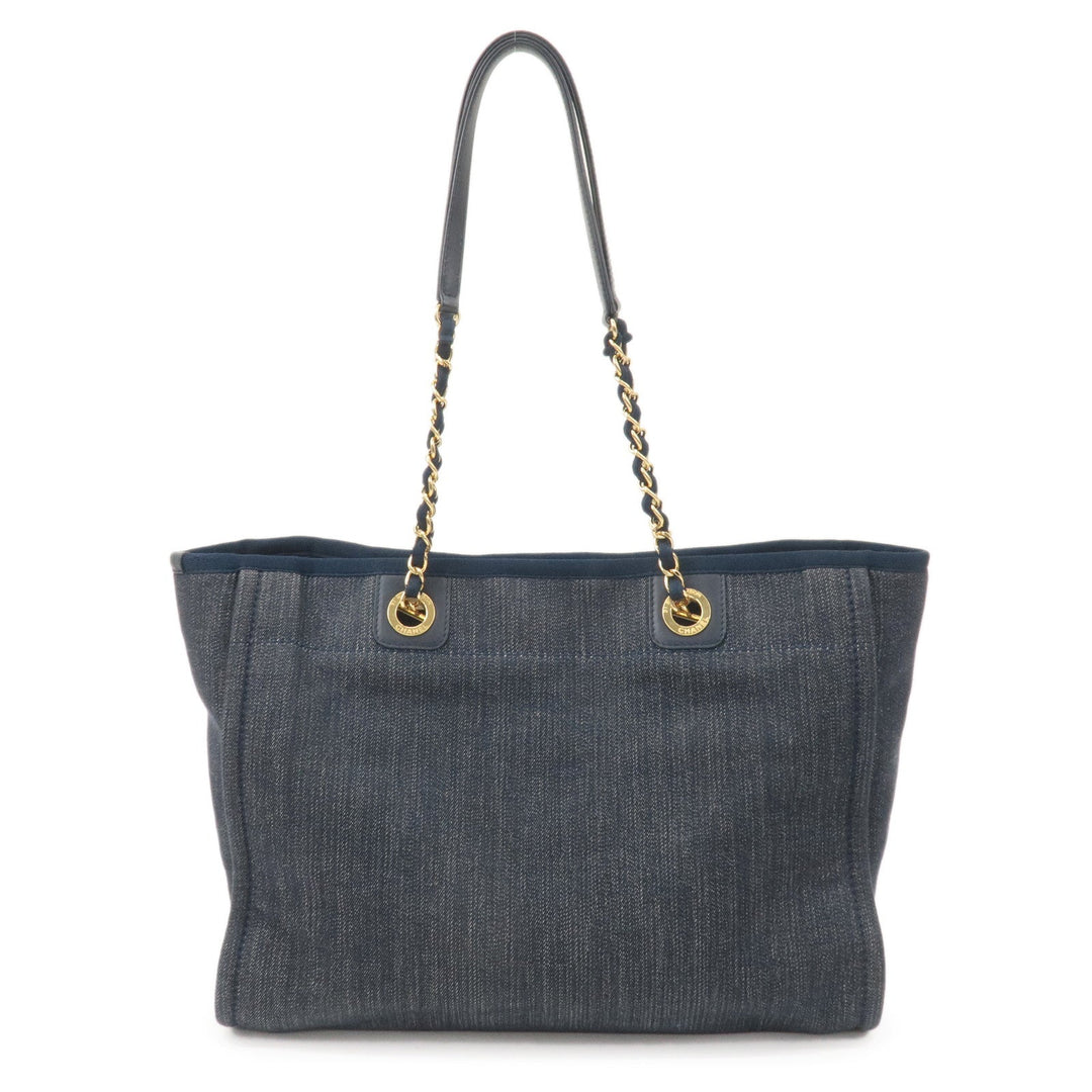 Top Quality Chanel Deauville MM Denim Leather Chain Tote Bag Navy A67001