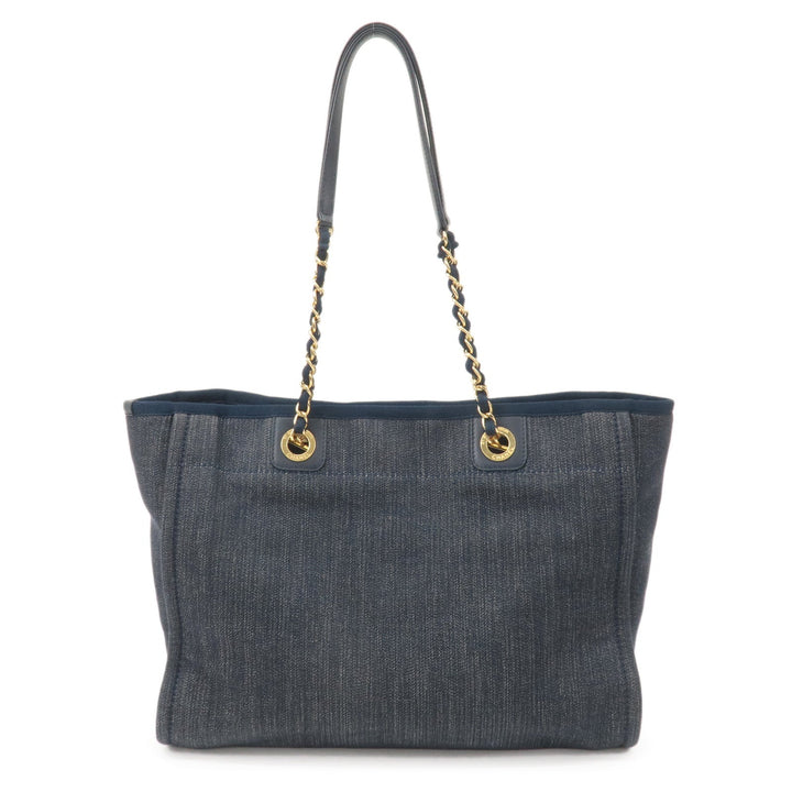 Top Quality Chanel Deauville MM Denim Leather Chain Tote Bag Navy A67001