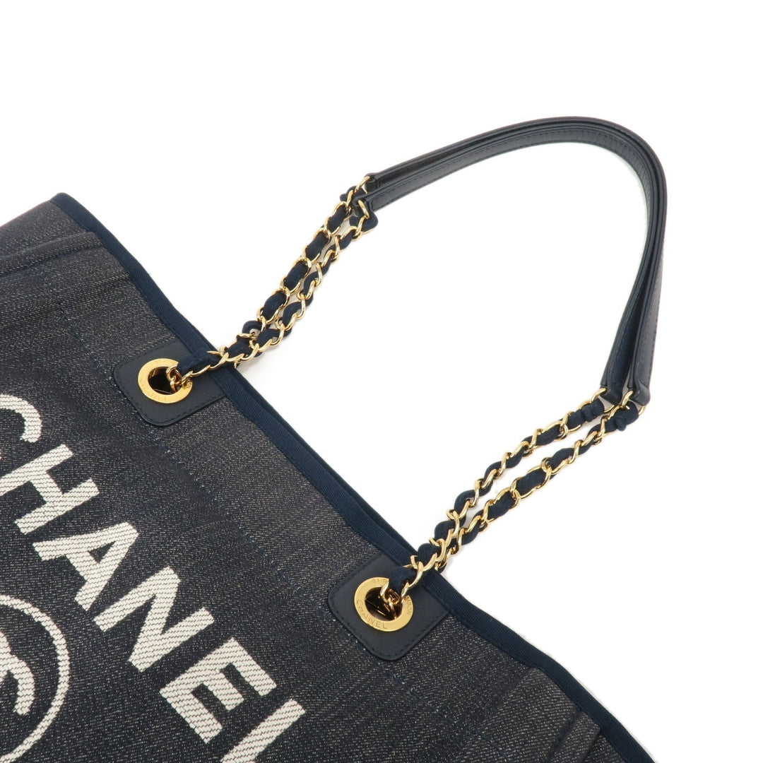 Top Quality Chanel Deauville MM Denim Leather Chain Tote Bag Navy A67001
