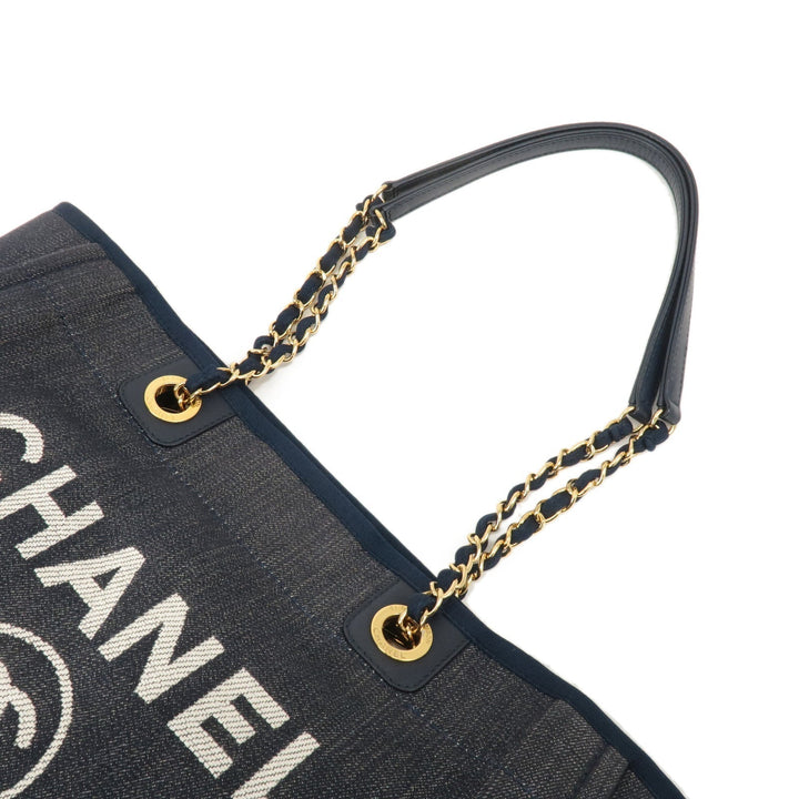 Top Quality Chanel Deauville MM Denim Leather Chain Tote Bag Navy A67001