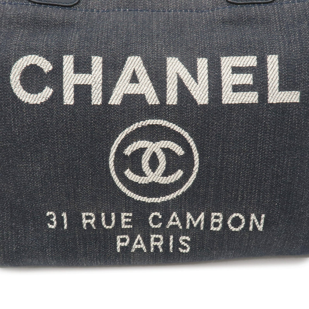 Top Quality Chanel Deauville MM Denim Leather Chain Tote Bag Navy A67001