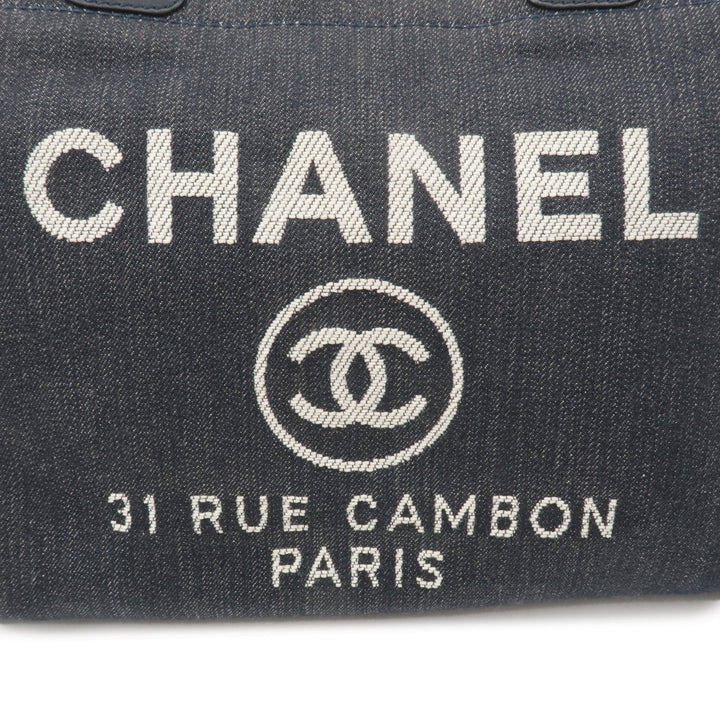 Top Quality Chanel Deauville MM Denim Leather Chain Tote Bag Navy A67001