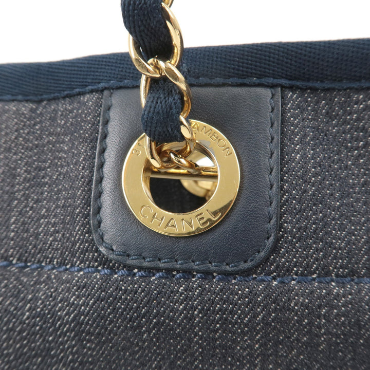 Top Quality Chanel Deauville MM Denim Leather Chain Tote Bag Navy A67001