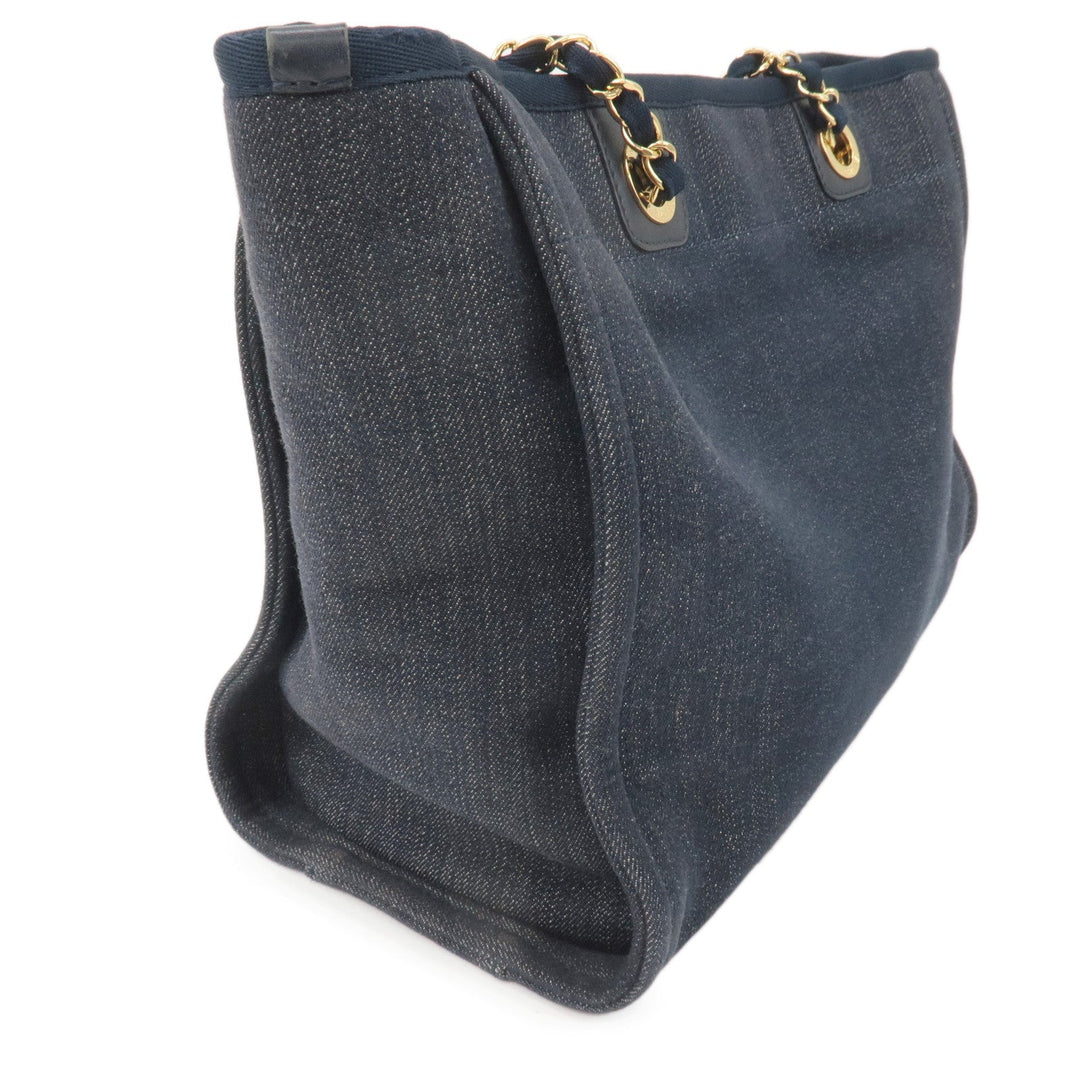 Top Quality Chanel Deauville MM Denim Leather Chain Tote Bag Navy A67001