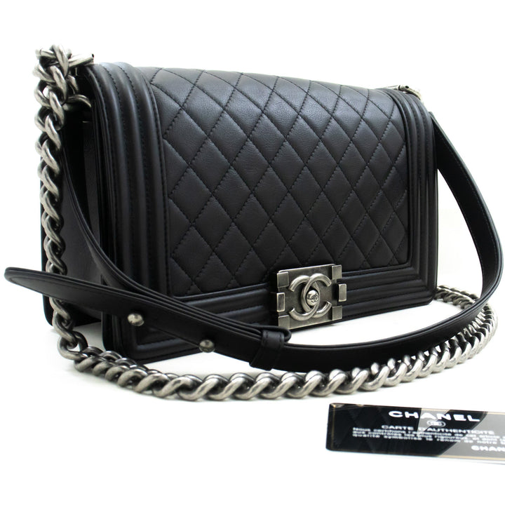 Chanel Boy Chain Shoulder Bag Black Quilted New Calfskin Leather