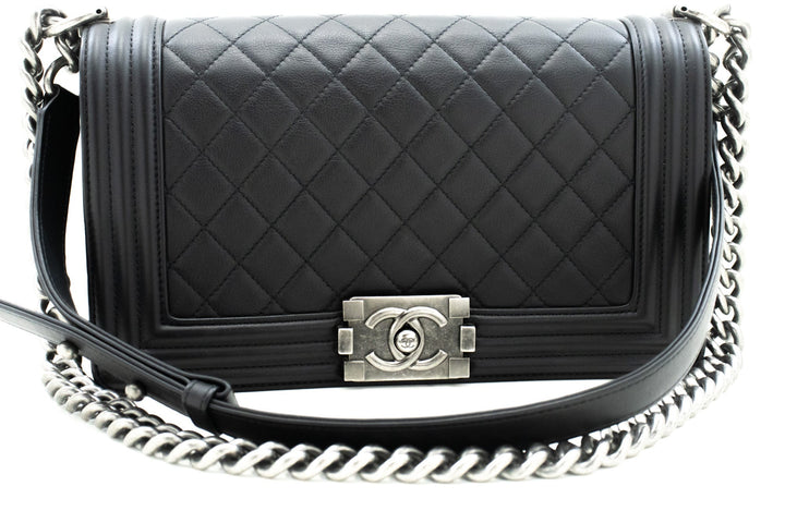 Chanel Boy Chain Shoulder Bag Black Quilted New Calfskin Leather