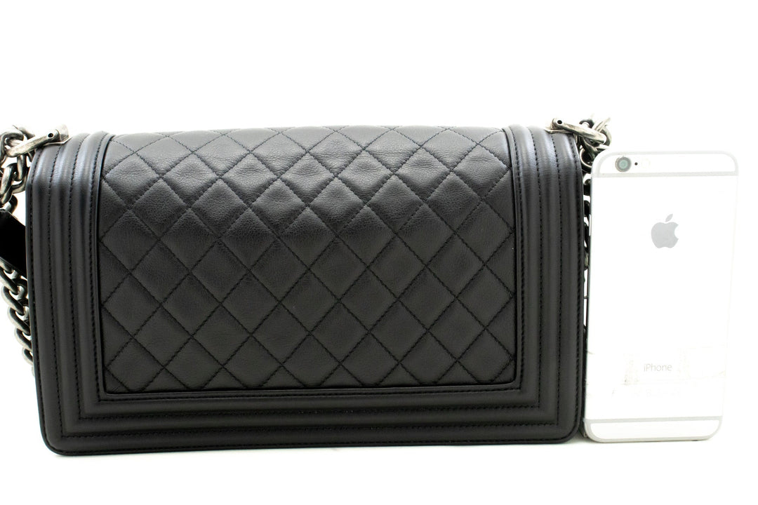 Chanel Boy Chain Shoulder Bag Black Quilted New Calfskin Leather