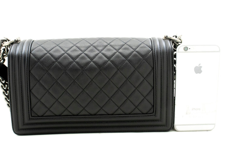 Chanel Boy Chain Shoulder Bag Black Quilted New Calfskin Leather