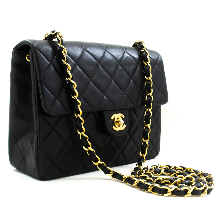 Chanel Mini Square Small Chain Shoulder Bag Crossbody Black Lamb