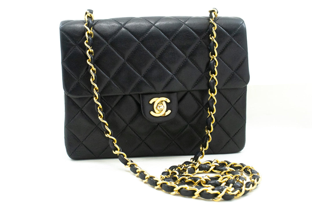 Chanel Mini Square Small Chain Shoulder Bag Crossbody Black Lamb