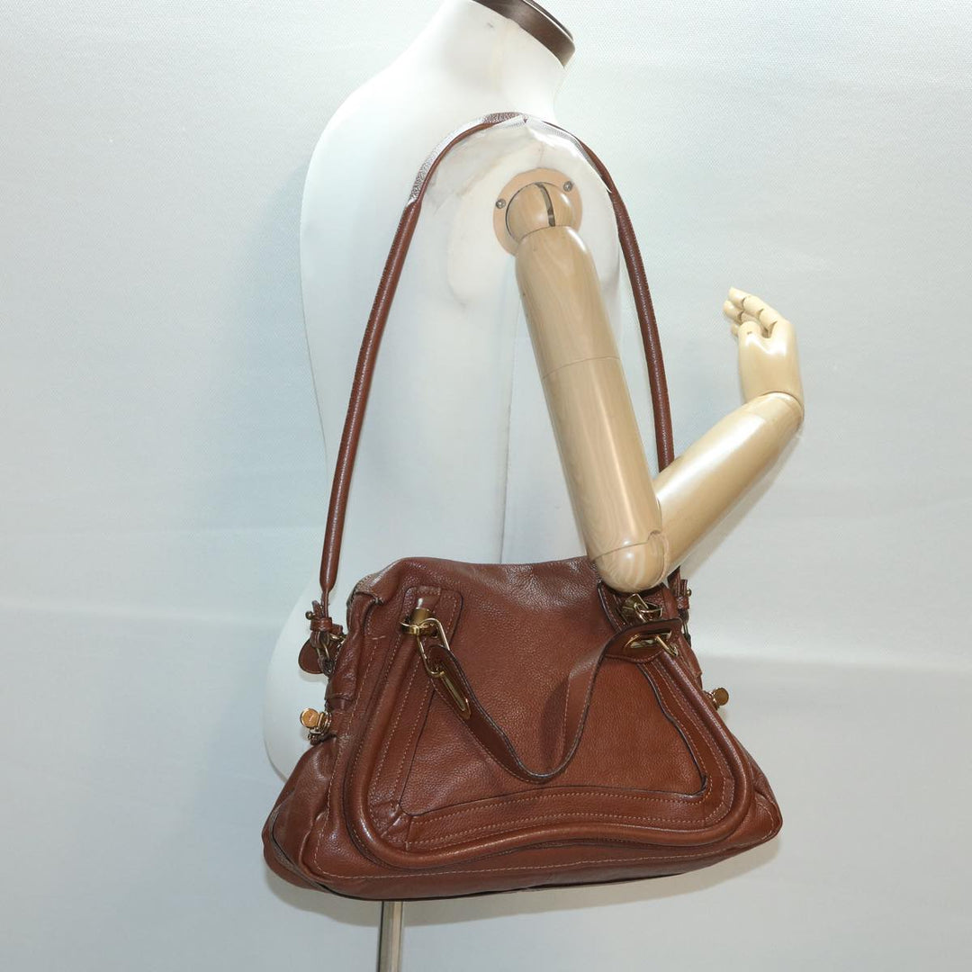 Chloe Paraty Hand Bag Leather 2way Brown 37965