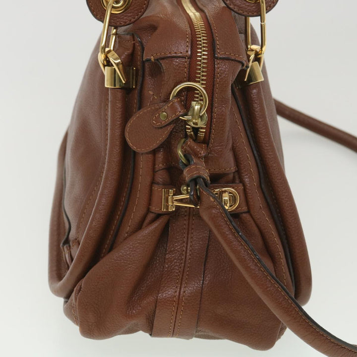 Chloe Paraty Hand Bag Leather 2way Brown 37965
