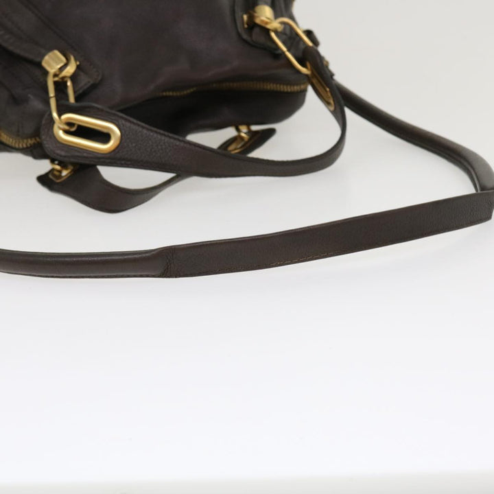 Chloe Paraty Hand Bag Leather 2way Gray 02-11-50 37966
