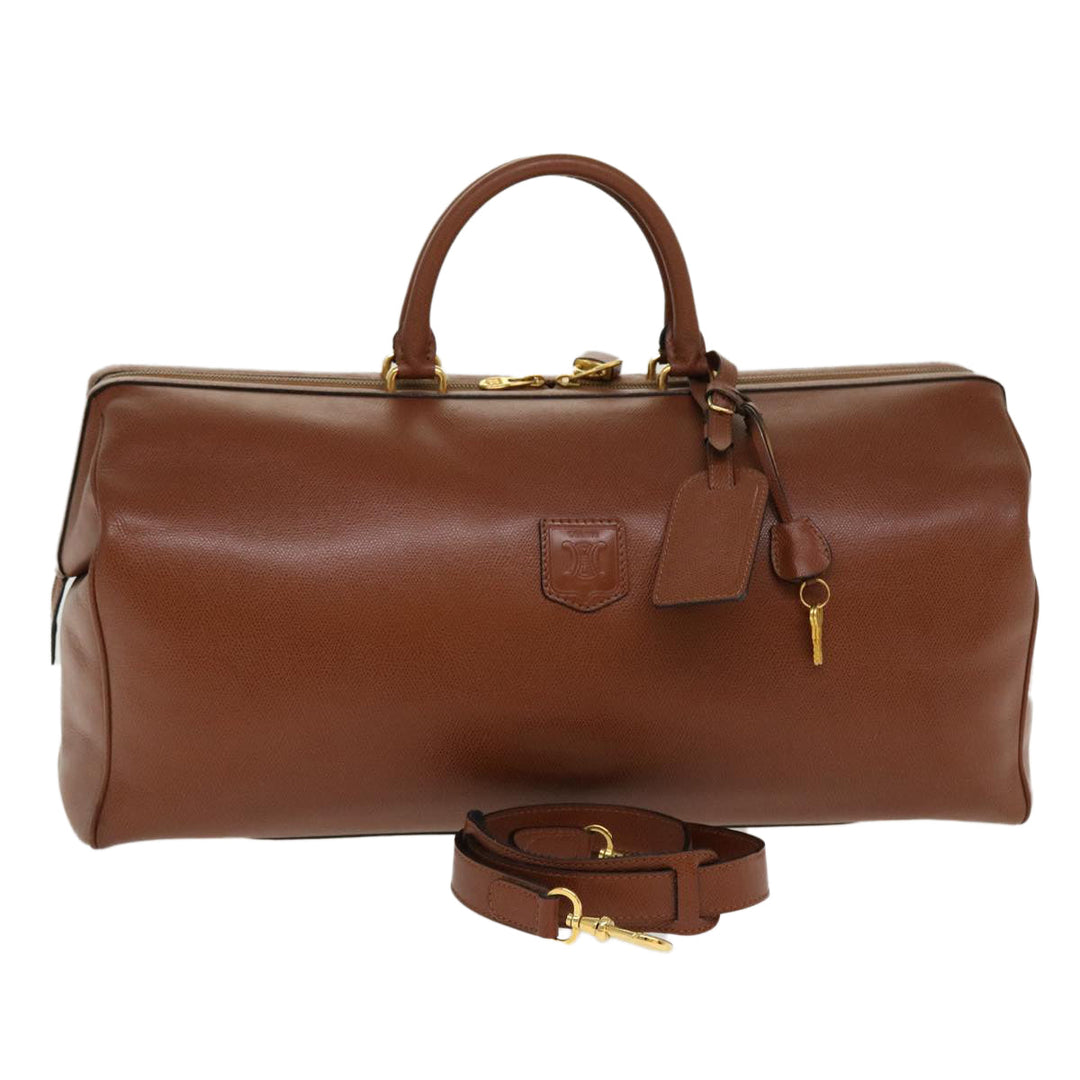 Celine Boston Bag Leather 2way Brown  37996