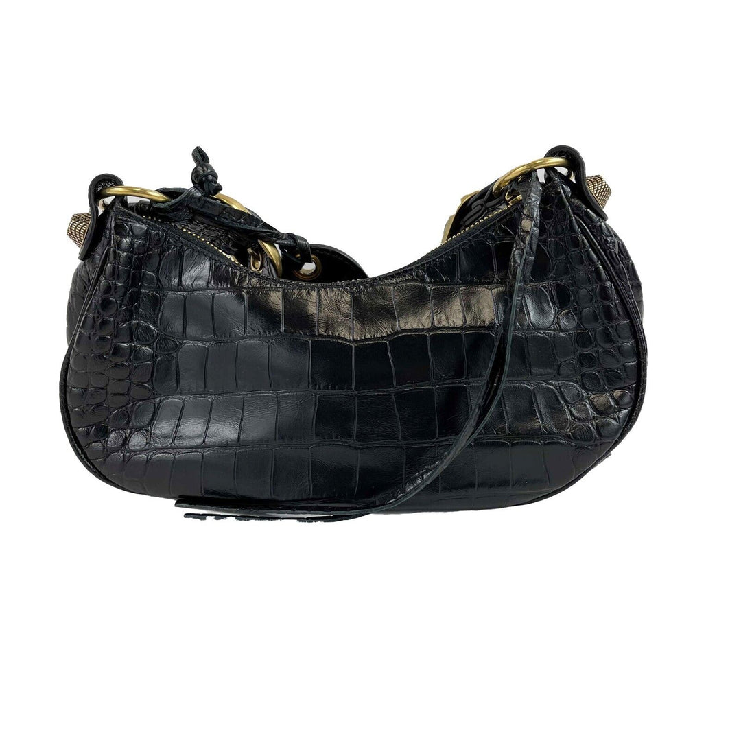 Top Quality Balenciaga - XS Shoulder Bag Crocodile Embossed Black Studded Shoulder Bag NEW