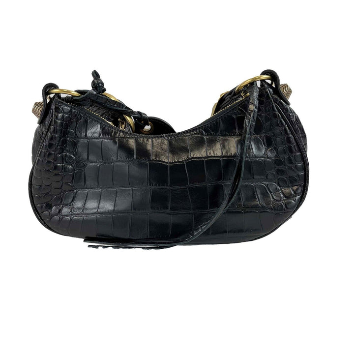 Top Quality Balenciaga - XS Shoulder Bag Crocodile Embossed Black Studded Shoulder Bag NEW