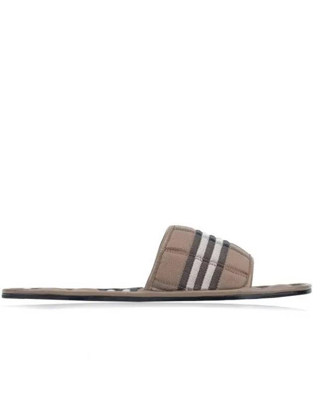 Burberry Check Quilted Cotton Leather Slippers Brown